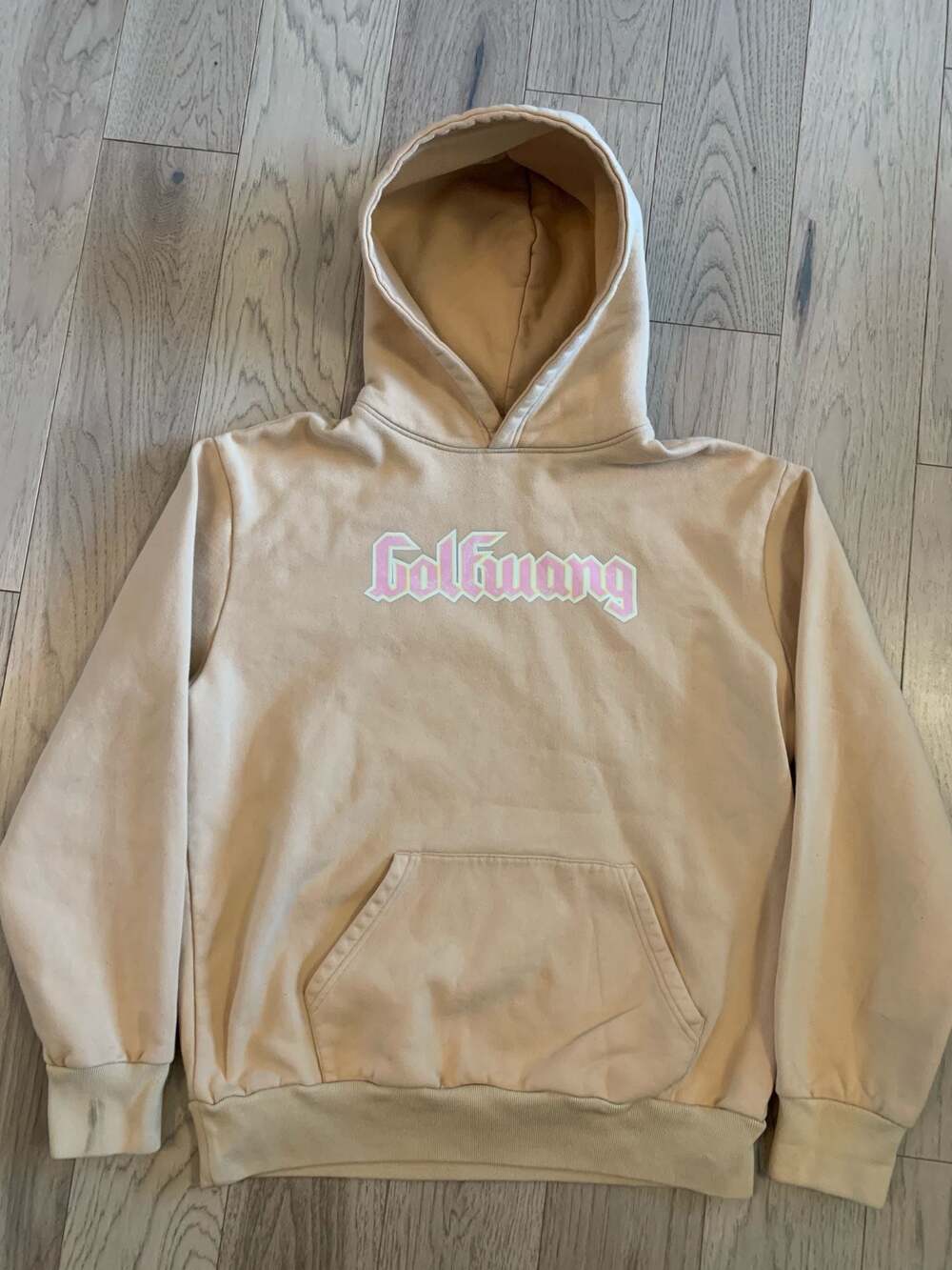 Golf Wang Old English Gothic Script Logo Hoodie Tan Size L